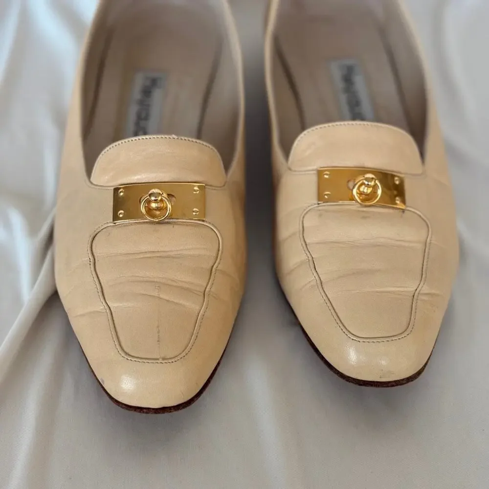 Hayraud Buttery Cream Leather Loafers - Gold Hardware, Made in Italy, EU 38